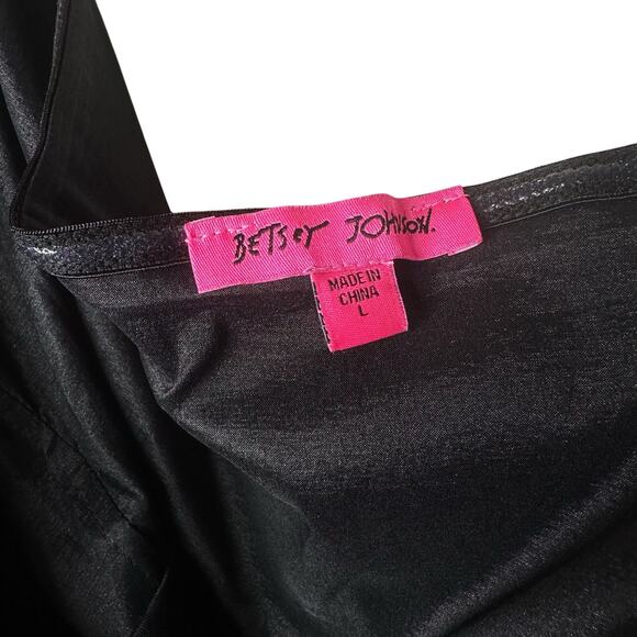 Betsey Johnson Claire Black Ruched Mini Wedding Dress Bow Whimsygoth Strapless L - Picture 6 of 16